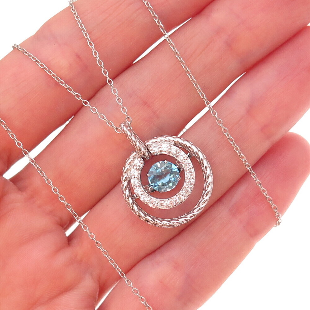 Joseph Schmid Sterling Silver Real Blue & White Topaz Cable Chain Necklace 18"